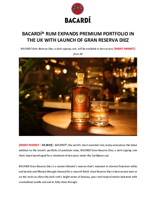 BACARDÍ® RUM EXPANDS PREMIUM PORTFOLIO WITH DIEZ