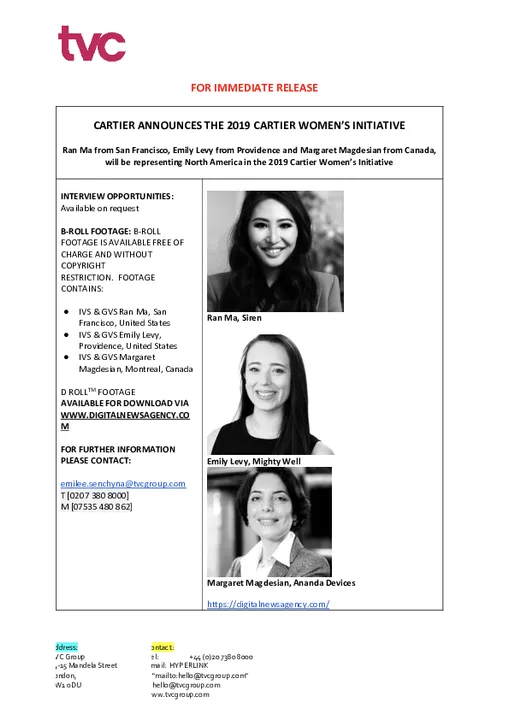 Entrepreneurs in North America announced as finalists for the 2019 Cartier Women's Initiative 