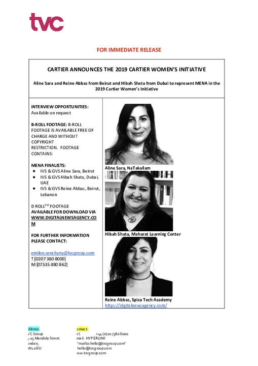 Entrepreneurs in MENA announced as finalists for the 2019 Cartier Women's Initiative 