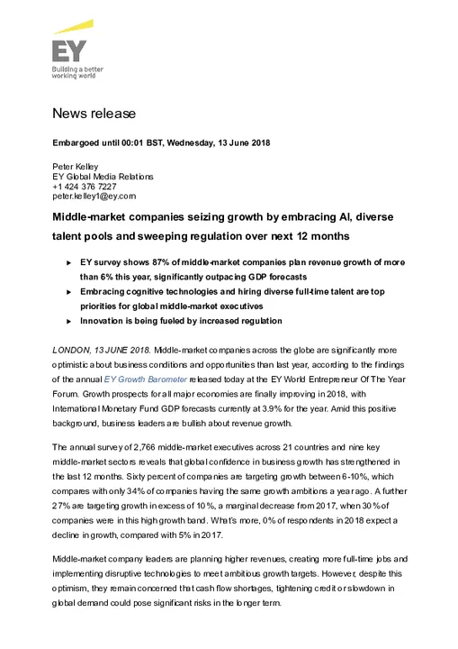 Middle-market companies seizing growth by embracing AI, diverse talent pools and sweeping regulation over next 12 months