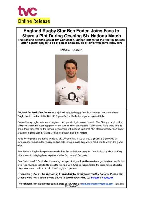 England Rugby Star Ben Foden Joins Fans to Share a Pint During Opening Six Nations Match