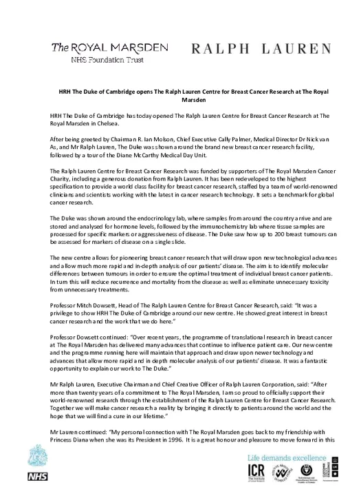 HRH The Duke of Cambridge &amp; Ralph Lauren Take A Step Towards Battling The Fight Against Breast Cancer 