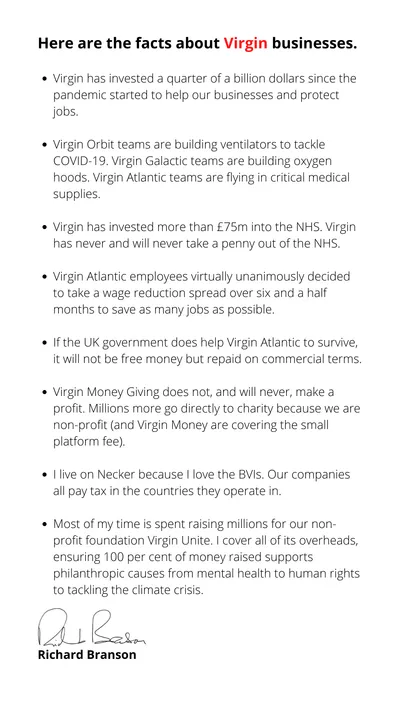 
An open letter to Virgin employees 

 