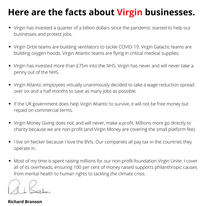 
An open letter to Virgin employees 

 