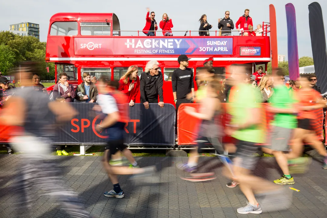 And they’re off! Sir Richard Branson welcomes crowds to inaugural Virgin Sport Festival of Fitness