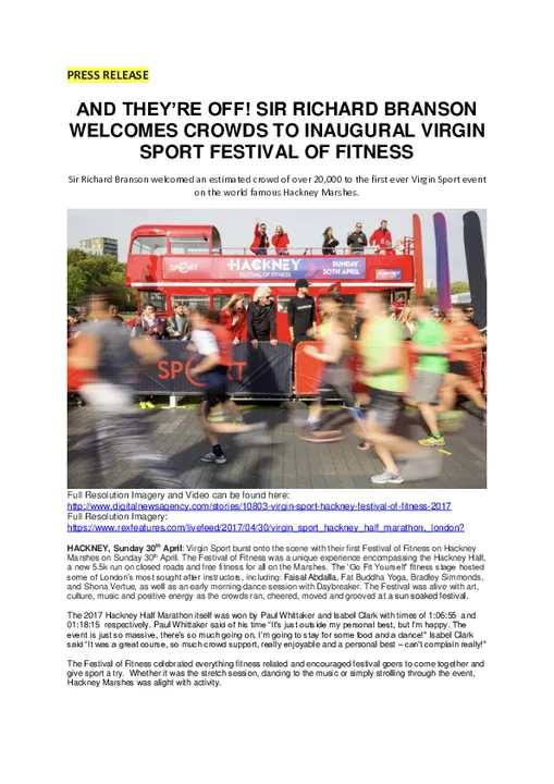 And they’re off! Sir Richard Branson welcomes crowds to inaugural Virgin Sport Festival of Fitness
