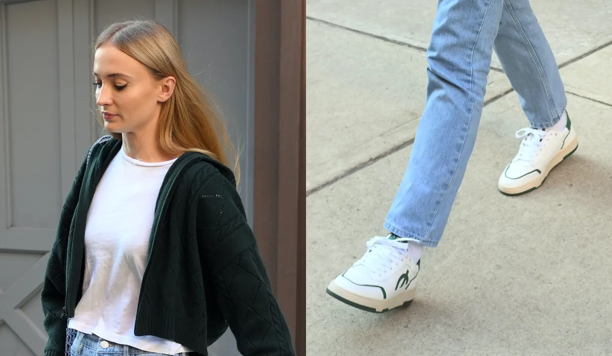 Sophie Turner Keeps It Casual in White Vegan Leather Sneakers